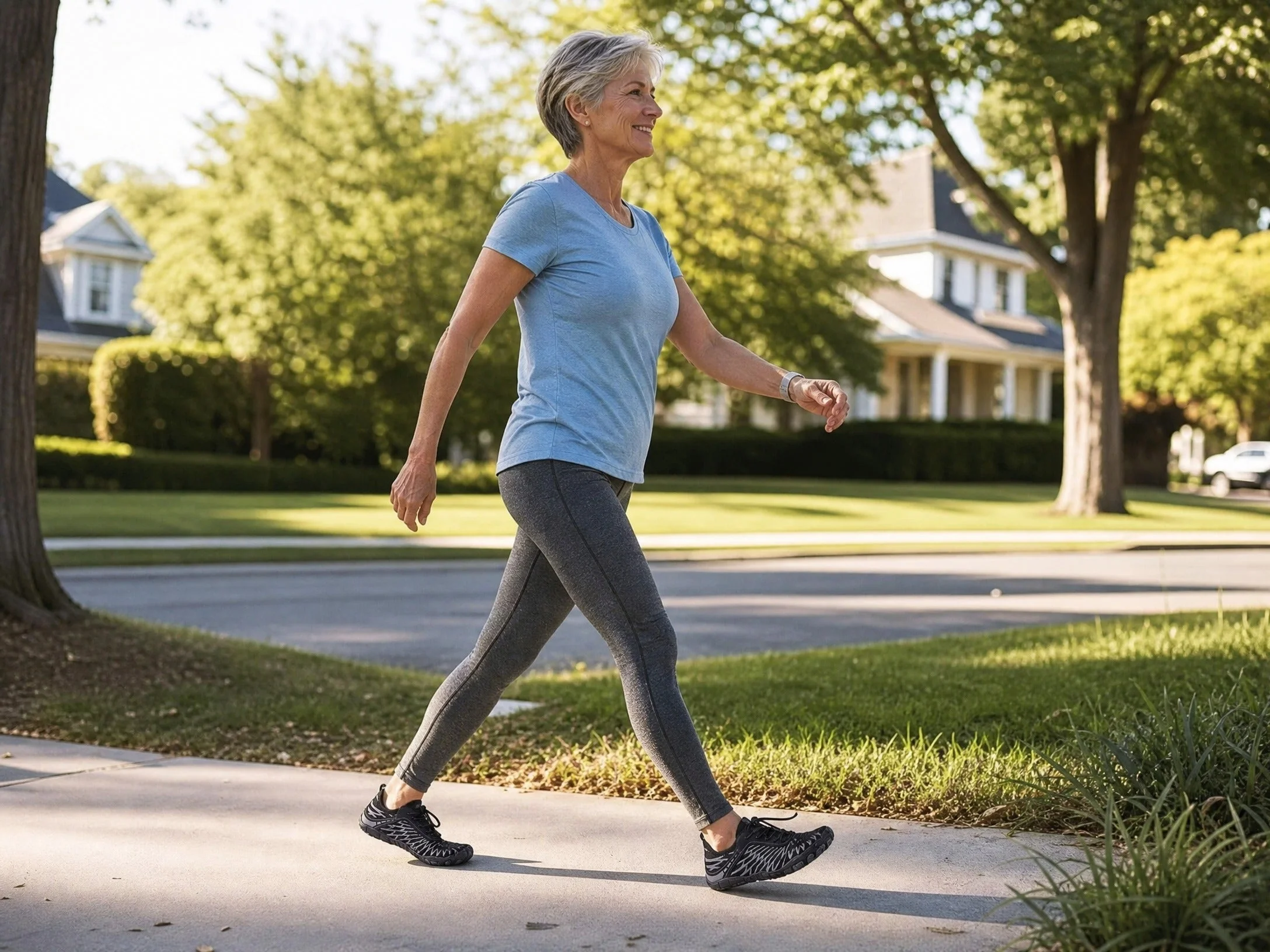 Man walking confidently on park path with Bronoir shoes clearly visible