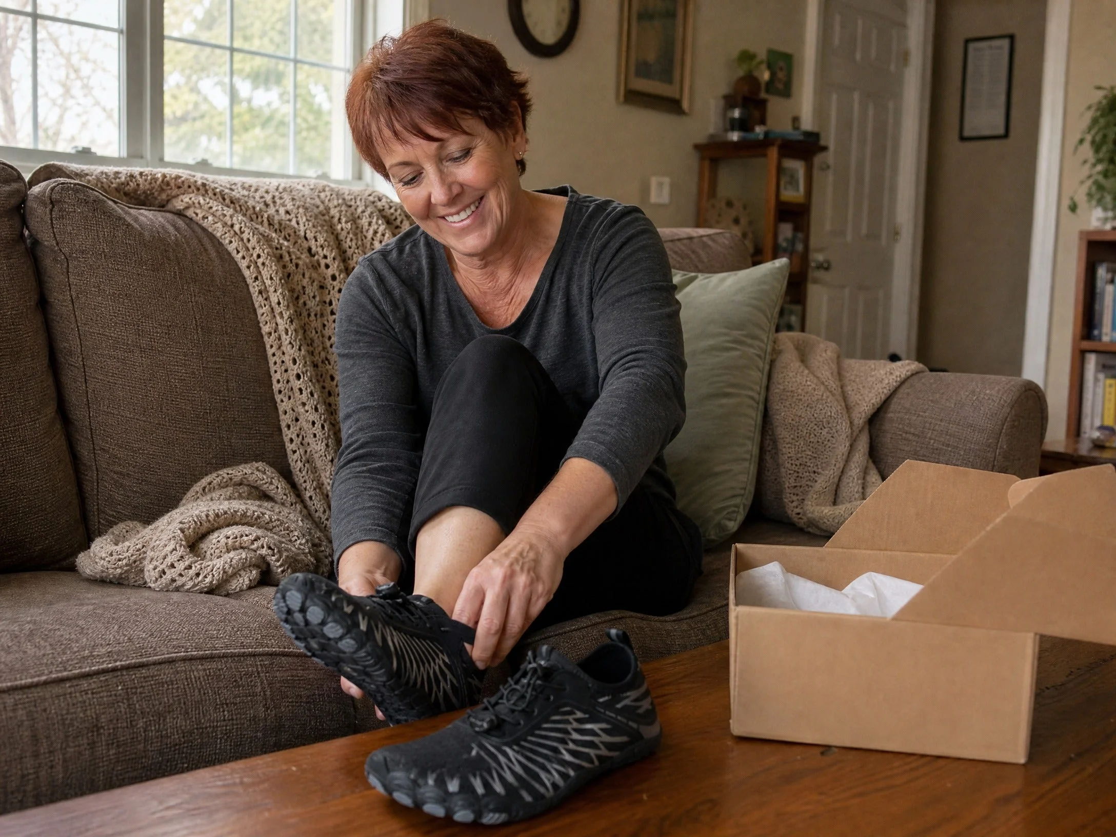 Happy couple unboxing their new Bronoir shoes